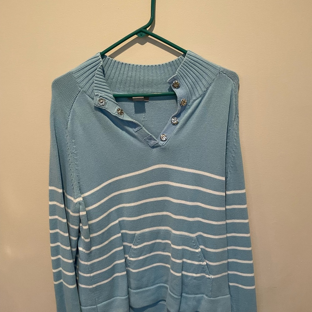 Light Blue Striped Sweater with Button Details